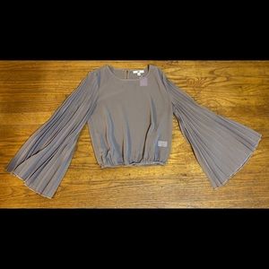 YA Los Angeles Sheer Tan Bell Sleeve Top